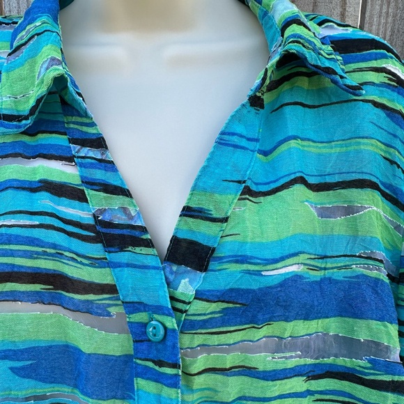 Choices Abstract Striped Sheer Button-Up Top - Women’s Large - Picture 6 of 7